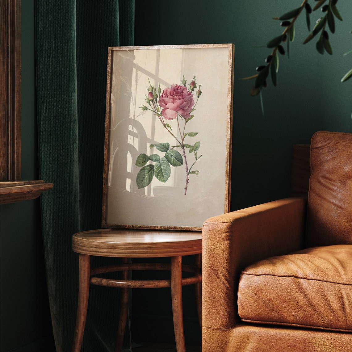 Vintage Pink Rose Botanical Illustration Single Bloom Wall Poster - Image 4