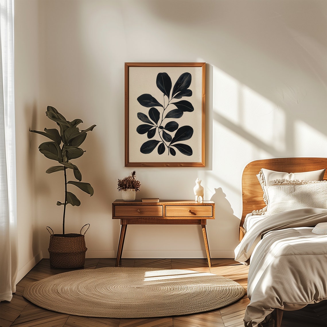 Moody Botanical Black Leaves Cream Background Minimal Wall Art - Image 3
