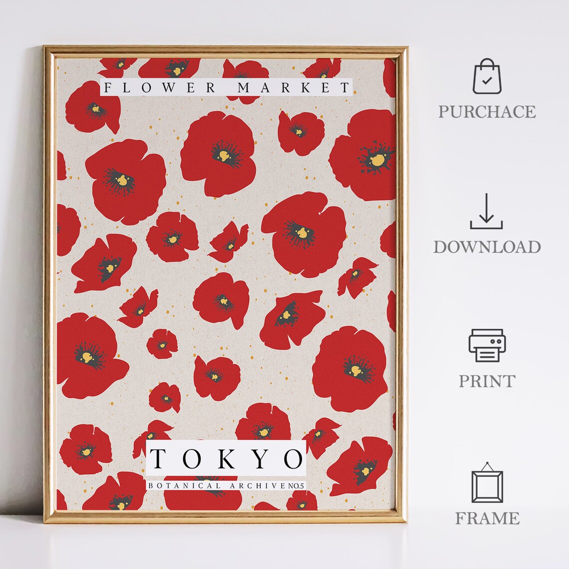 Flower Market Tokyo Red Poppy Botanical Archive Number 5 Poster - Image 4