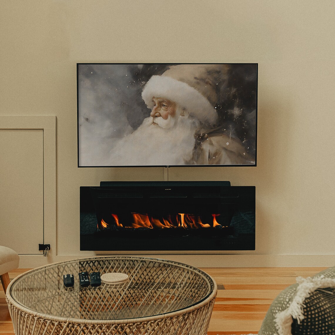 Vintage Santa Claus Profile Snowy Night Painting Christmas Poster - Image 2