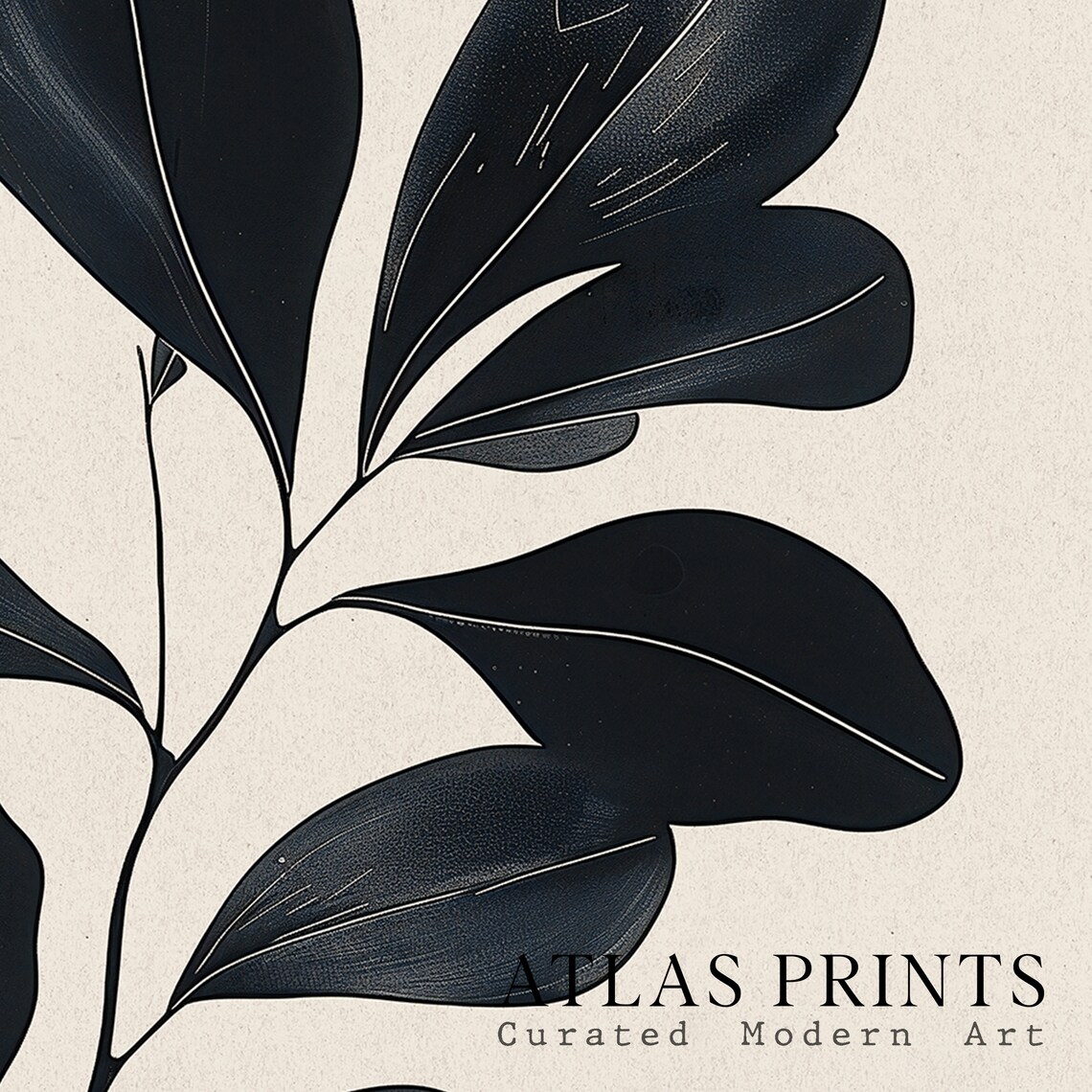 Moody Botanical Black Leaves Cream Background Minimal Wall Art - Image 4