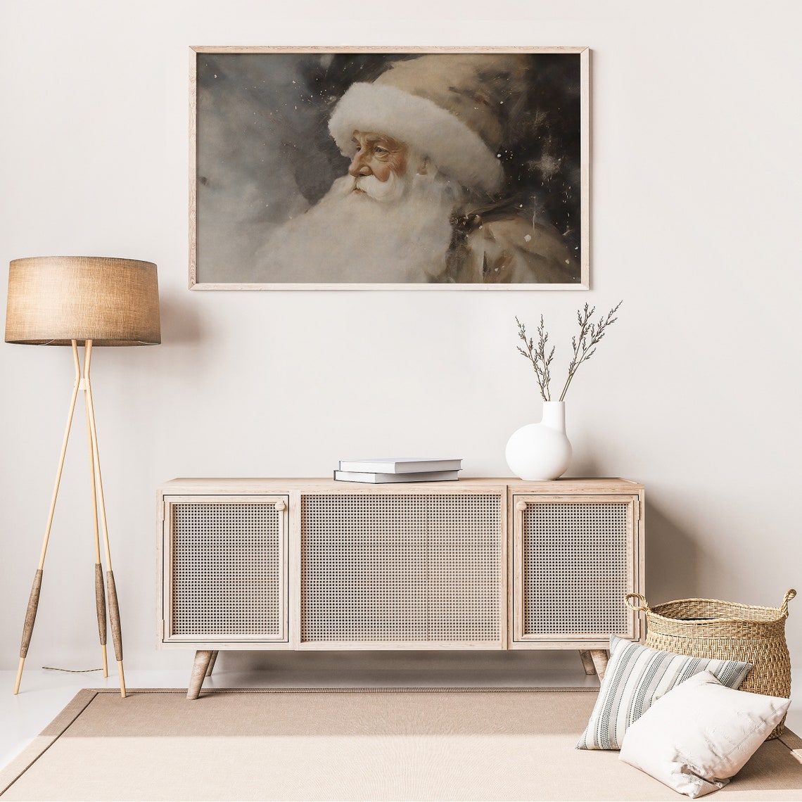 Vintage Santa Claus Profile Snowy Night Painting Christmas Poster - Image 4