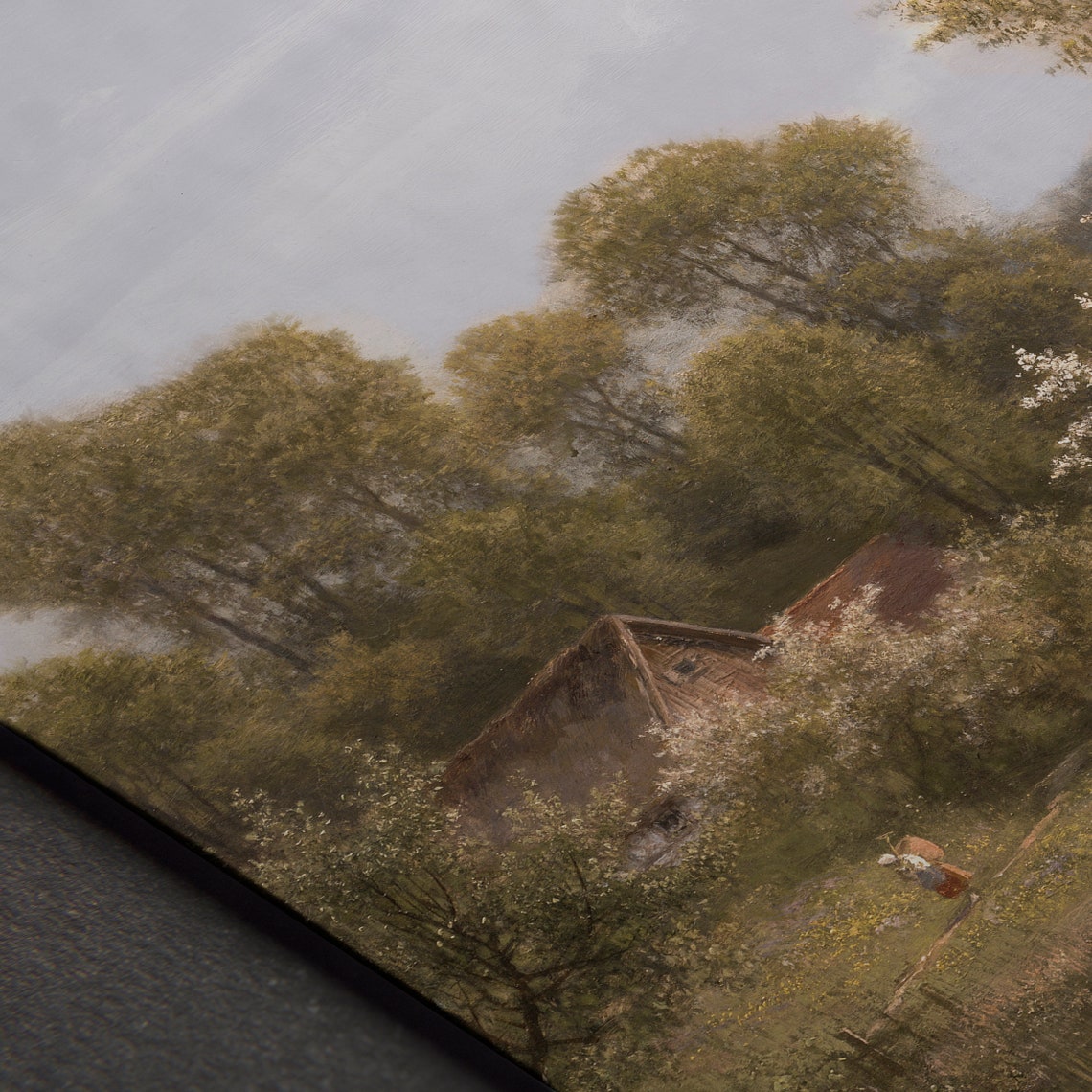 Spring Cottage With Blossoming Tree By A Quiet Pond Farmhouse Poster - Image 5