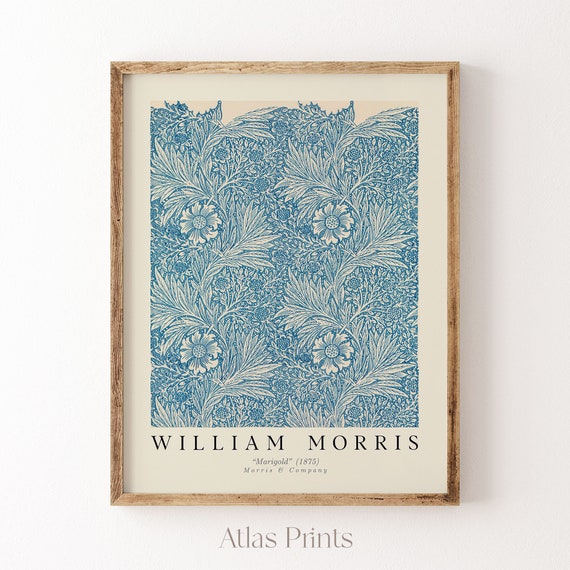 William Morris Blue Marigold Print Vintage Floral Wall Art Morris Exhibition Poster Art Nouveau Botanical Willow Decor