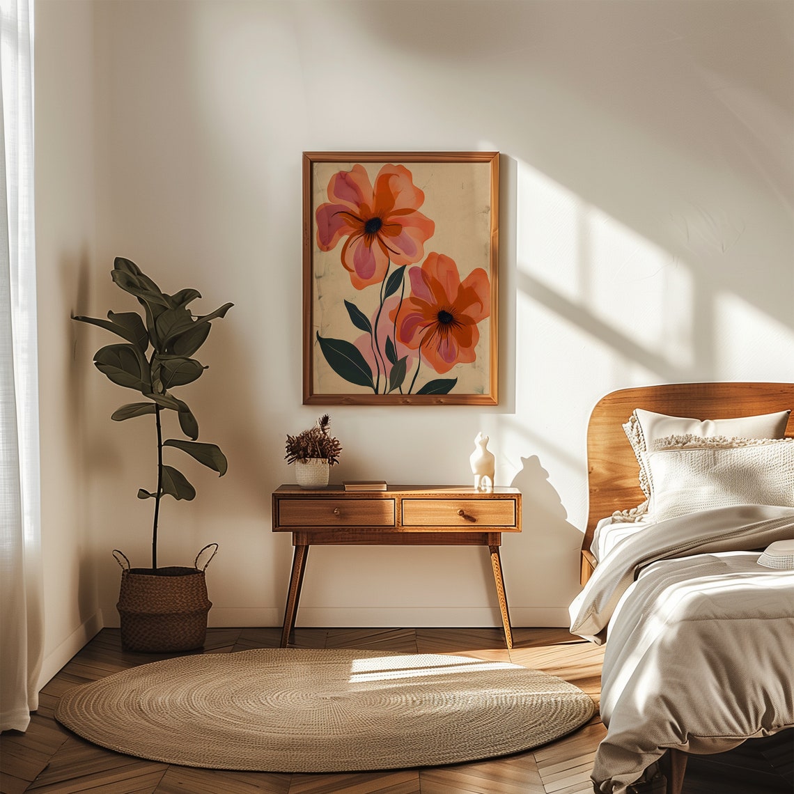 Boho Abstract Poppy Flower Art Orange Pink Modern Botanical Poster - Image 4