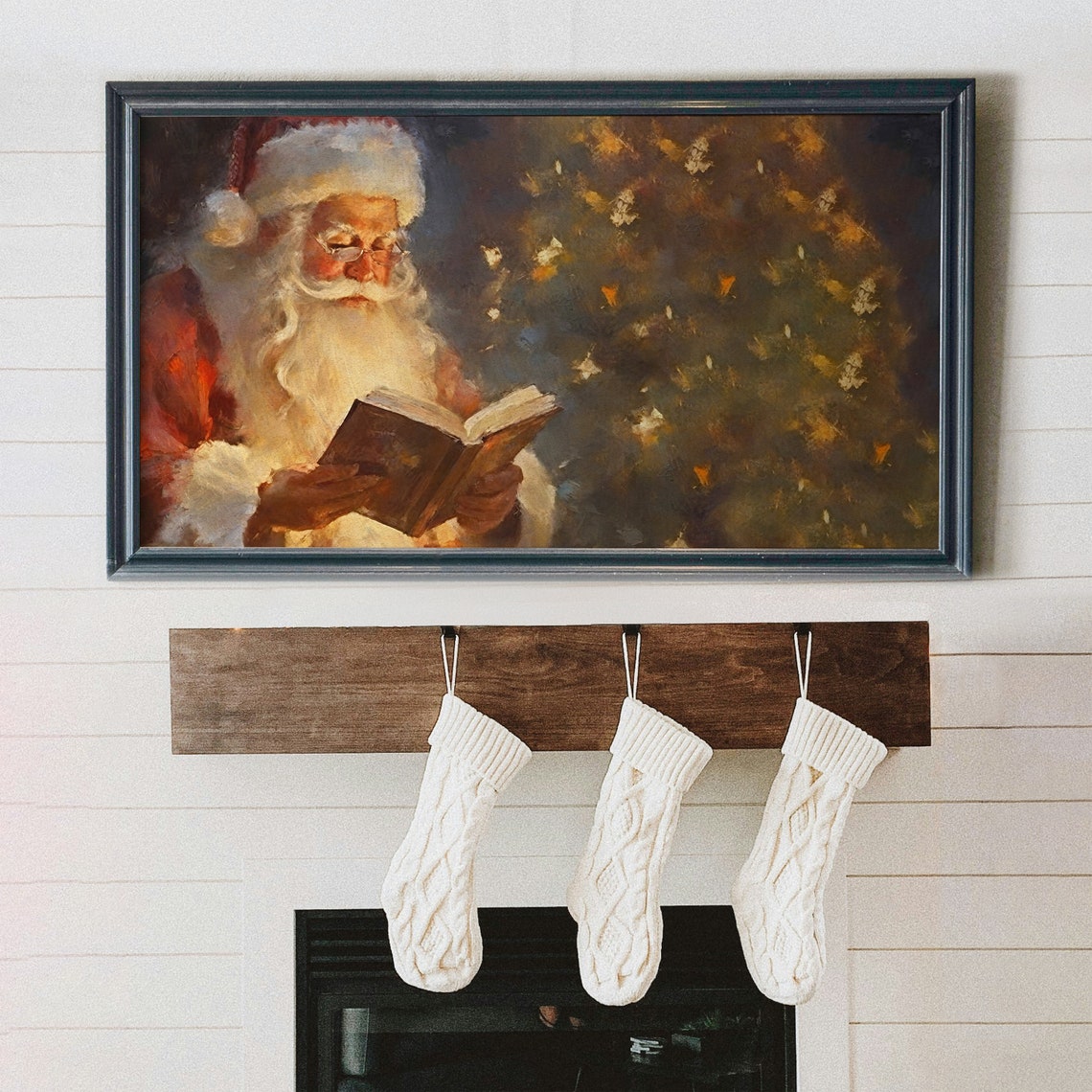 Vintage Santa Reading by Christmas Tree Frame TV Holiday Poster - Image 4