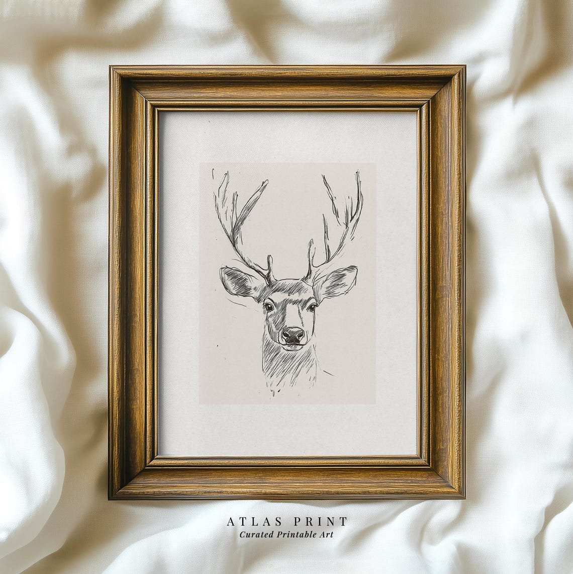 Deer Head Pencil Sketch Minimalist Stag Line Drawing Wall Art - Image 3