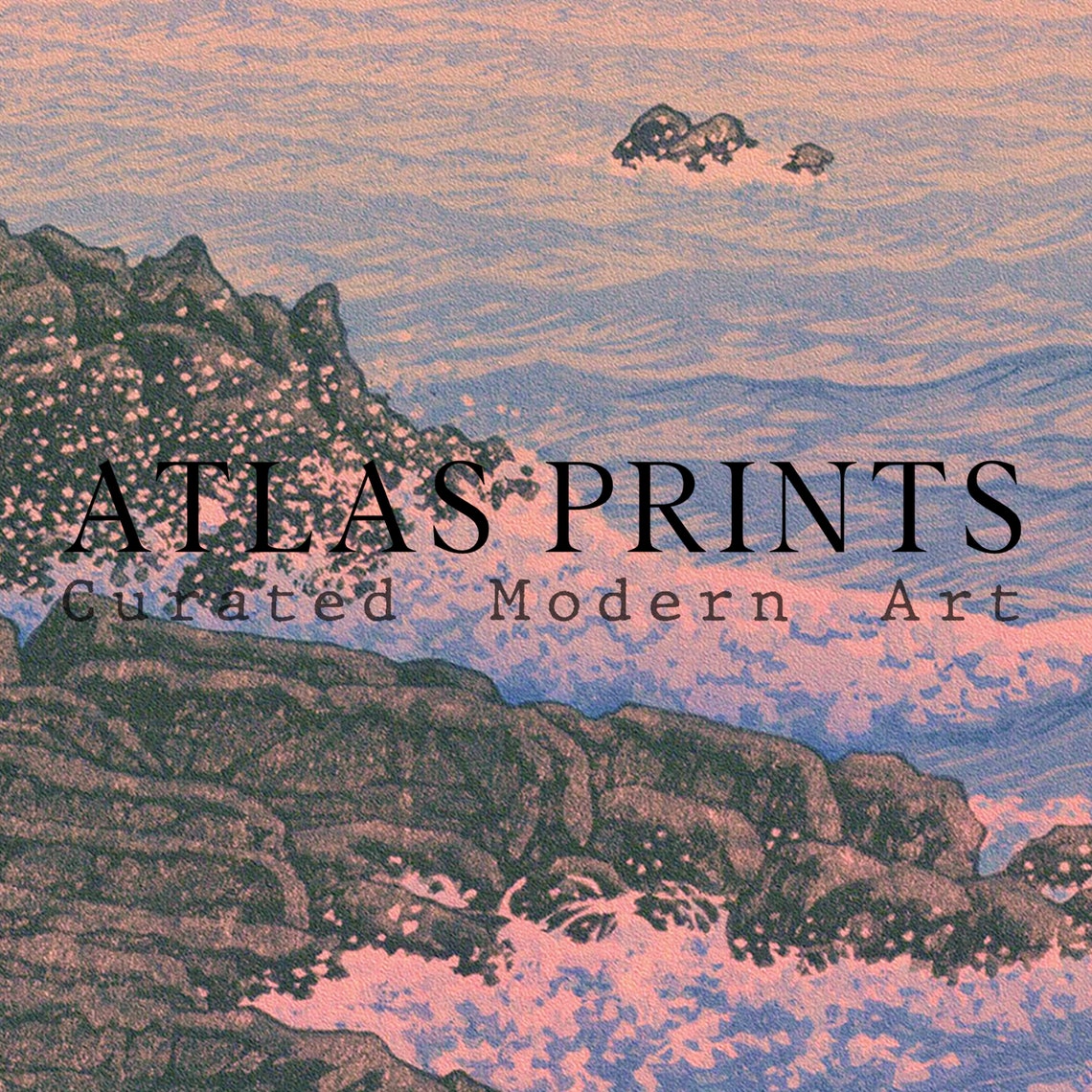 Kawase Hasui Rocky Shore Pink Sunset Japanese Woodblock Wall Art - Image 4
