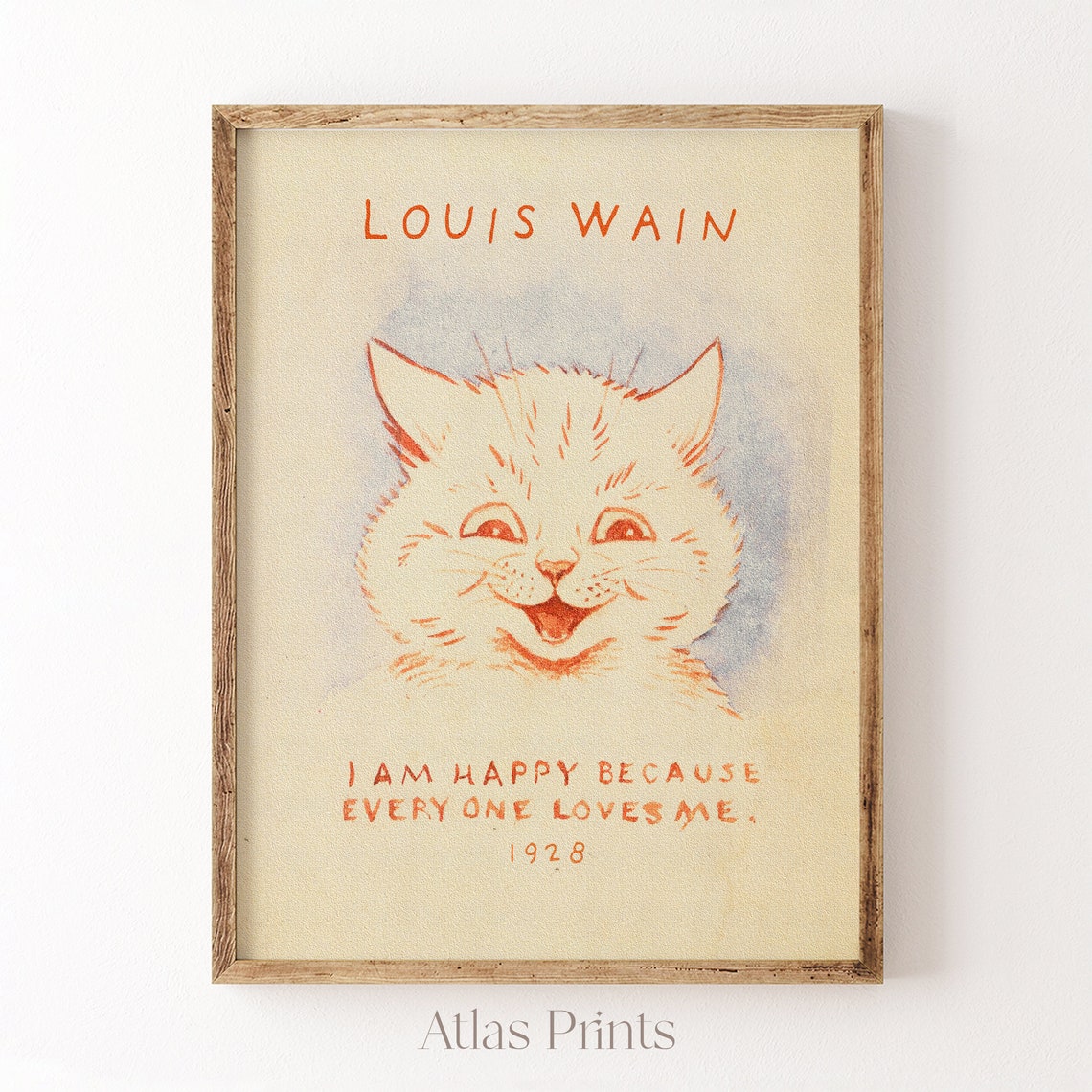 Louis Wain Happy Cat 1928 I Am Happy Whimsical Kitten Poster