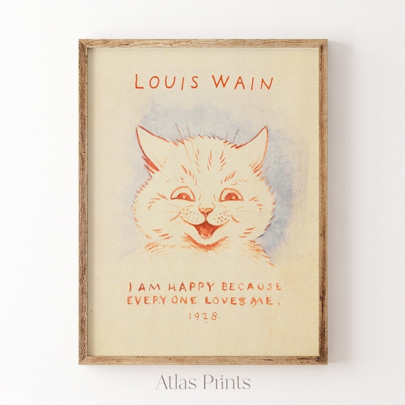 Louis Wain Happy Cat 1928 I Am Happy Whimsical Kitten Poster