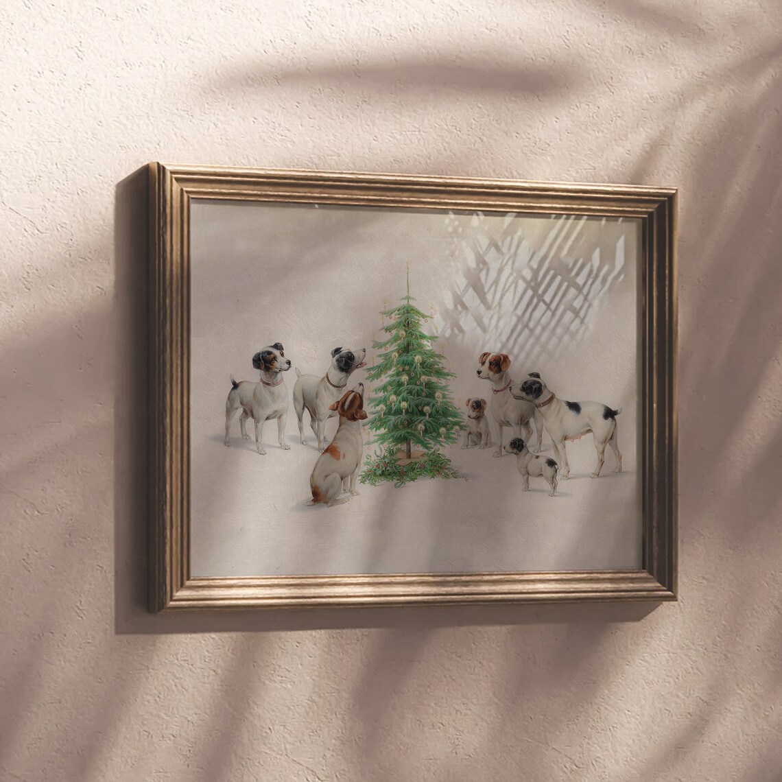 Vintage Dogs Around Christmas Tree Holiday Puppy Gathering Art Poster - Image 4