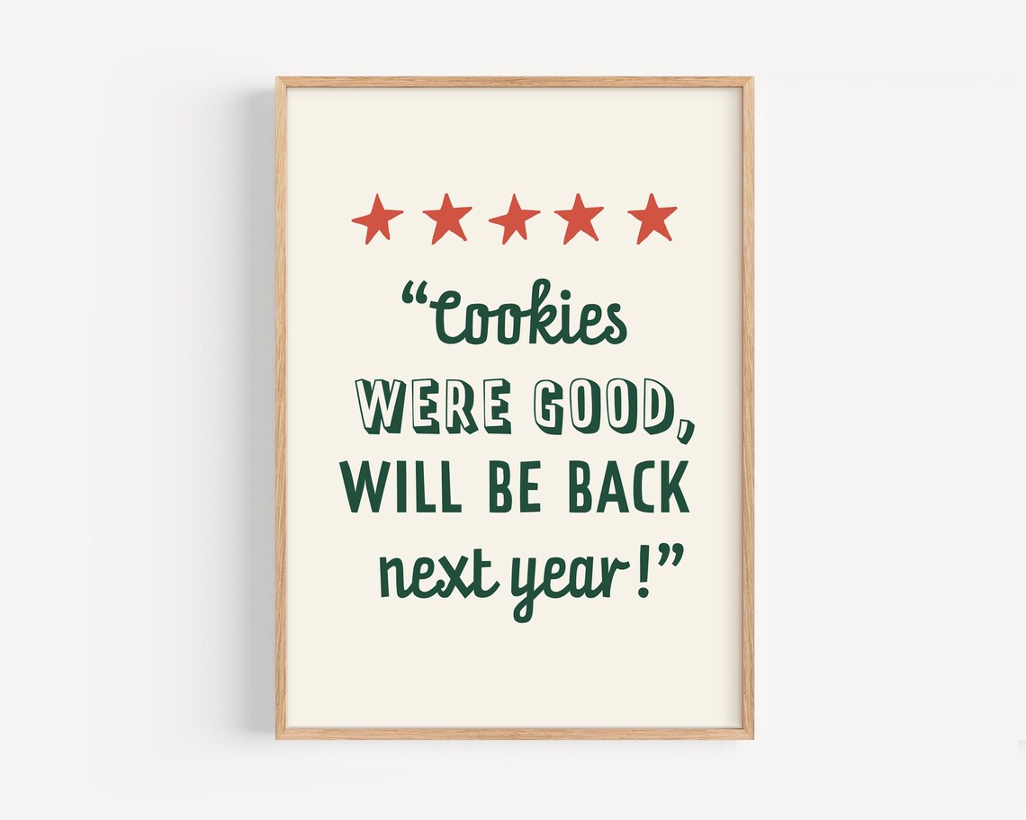 Funny Santa Cookies Review Five Star Playful Jolly Christmas Quote Poster