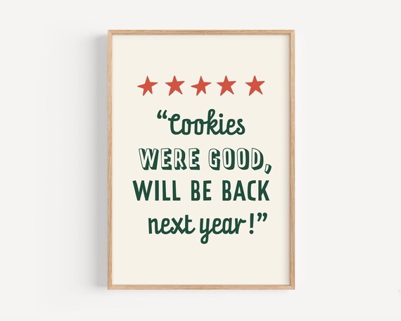 Funny Santa Cookies Review Five Star Playful Jolly Christmas Quote Poster