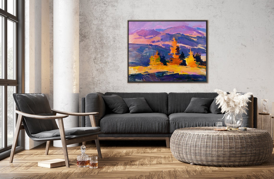 Mountain Painting Original Landscape Hand Painted Artwork On