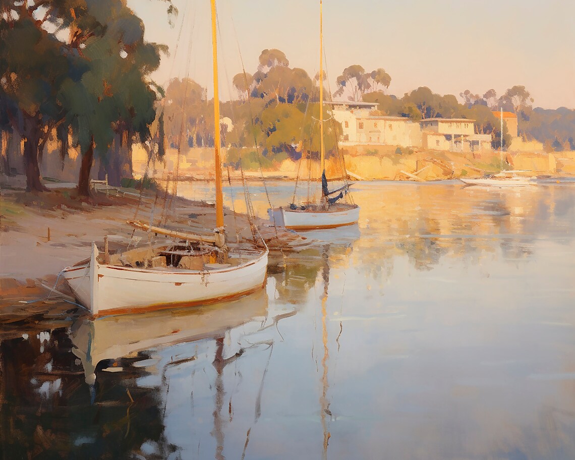Yachts And Sailing Boats At The Pier, Impressionism - Image 2