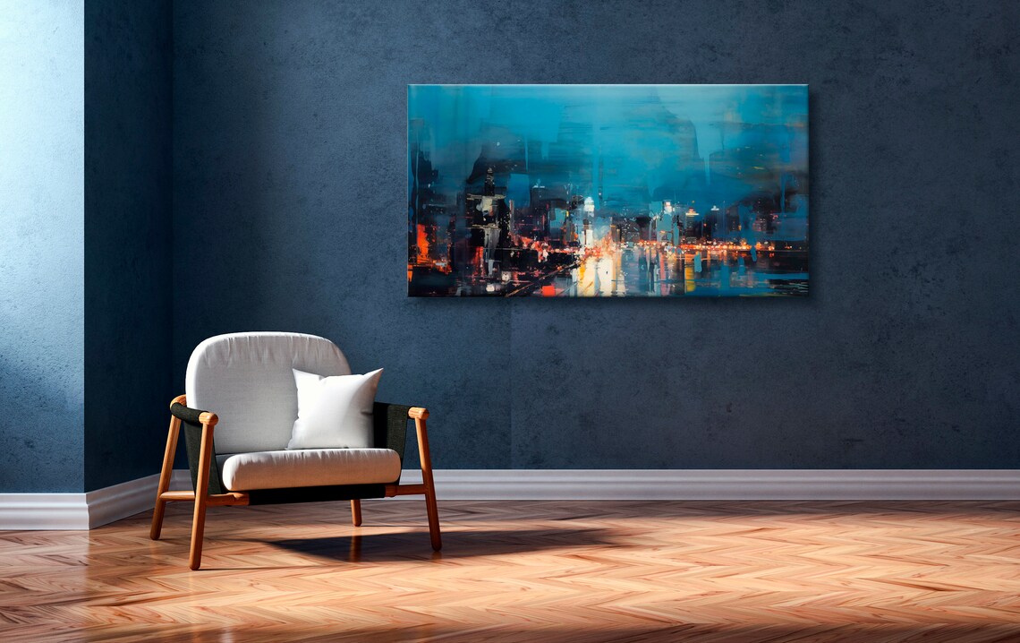 Evening Cityscape Abstract Acrylic Painting - Image 2