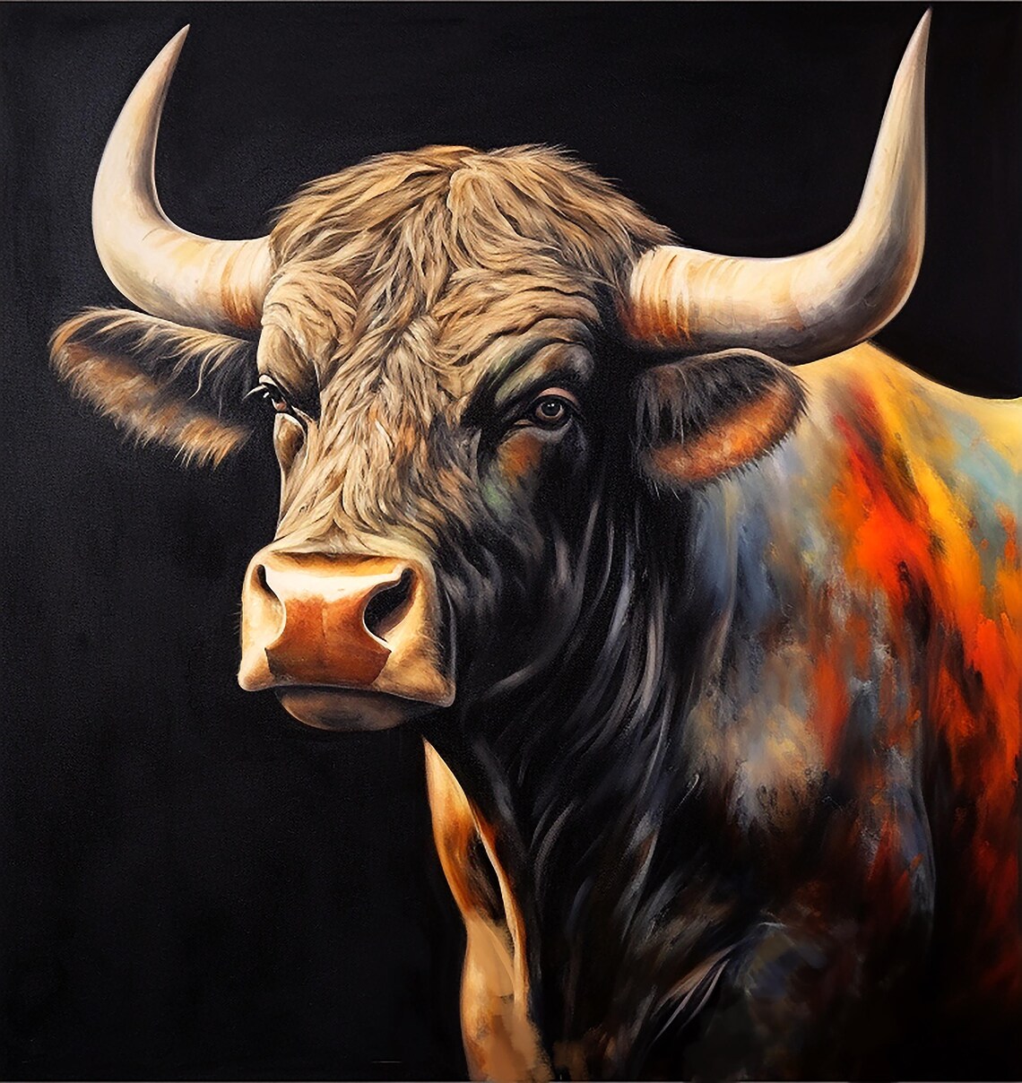 Majestic Bull Portrait, Rustic Wildlife Art Print - Image 2