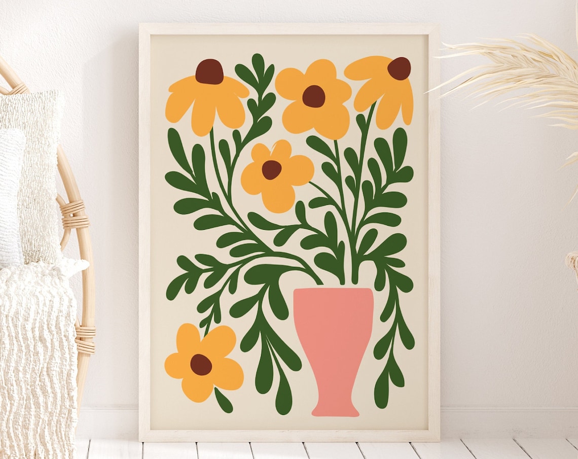 Abstract Sunflower Art Print, Botanical Wall Decor