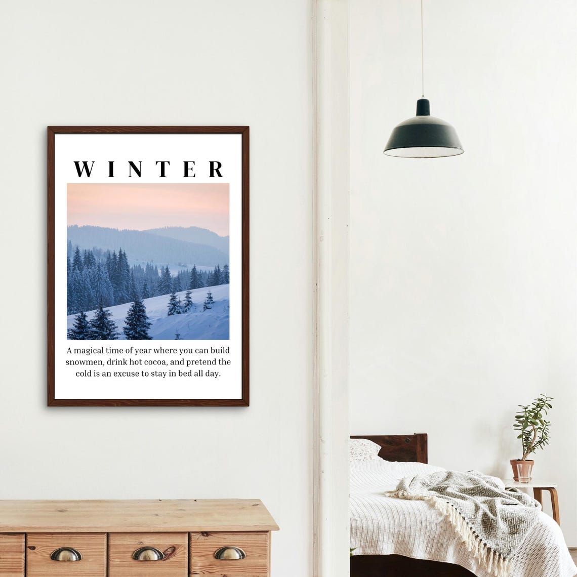 Winter Definition Snowy Mountain Landscape Pink Sky Quote Poster - Image 2