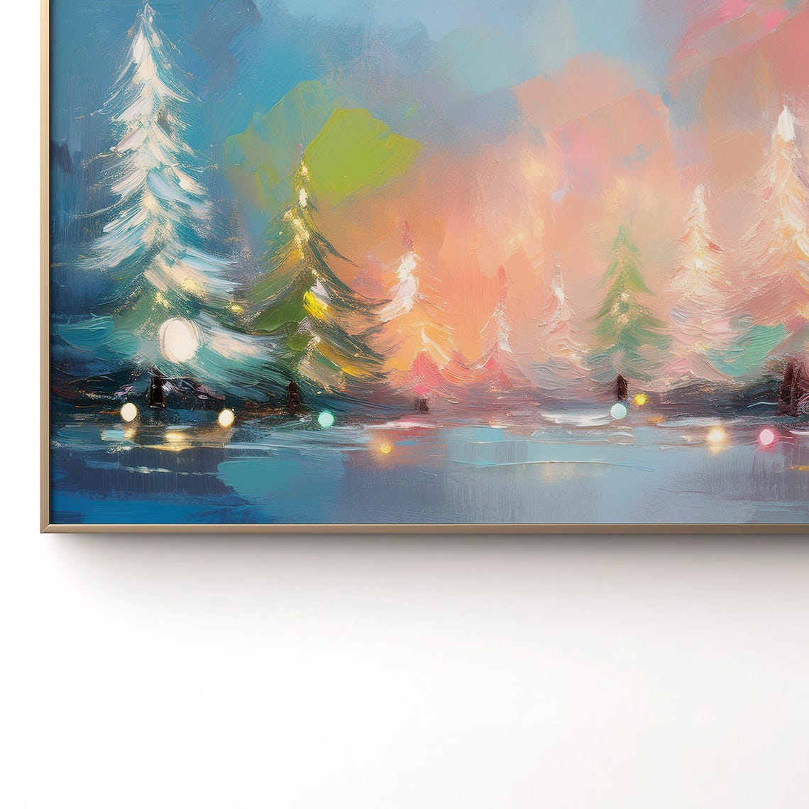 Colorful Abstract Christmas Trees Pink Sky String Lights Poster - Image 2