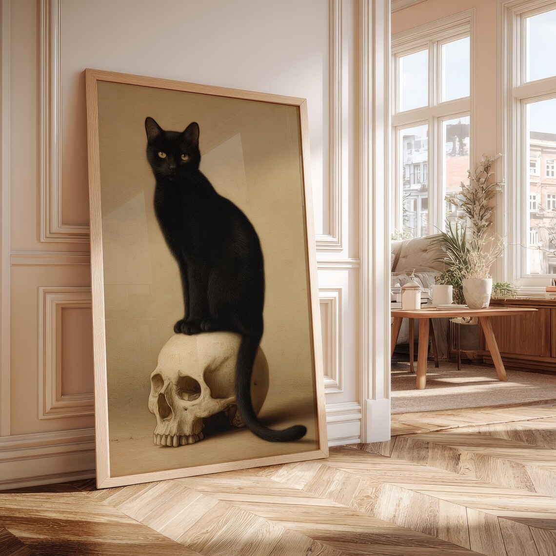 Black Cat And Skull Gothic Print Dark Academia Wall Art Vintage Halloween Decor For Lovers