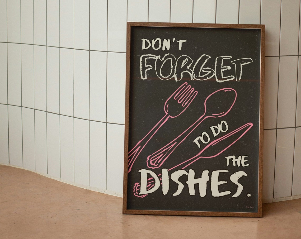Don't Forget to Do the Dishes Chalkboard Kitchen Poster Artwork