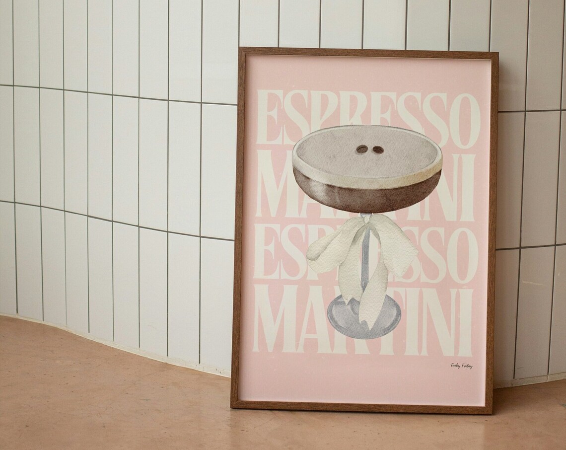 Espresso Martini Pink Watercolor Coquette Bow Cocktail Poster - Image 2