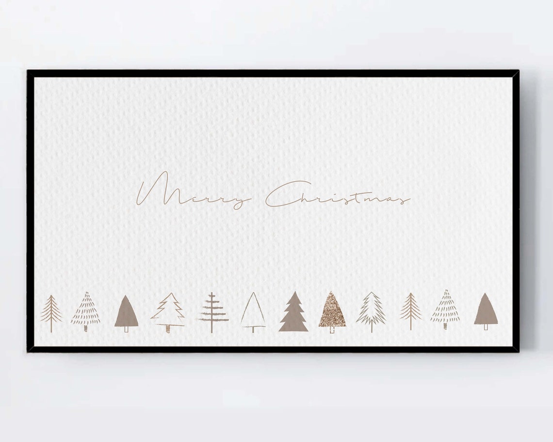 Elegant Merry Christmas Minimalist Script Trees Holiday Poster