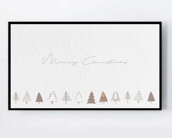 Elegant Merry Christmas Minimalist Script Trees Holiday Poster