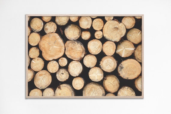 Wood Logs Photo Print Rustic Wooden Log Pile Poster Modern Woodwork Slice Tacked