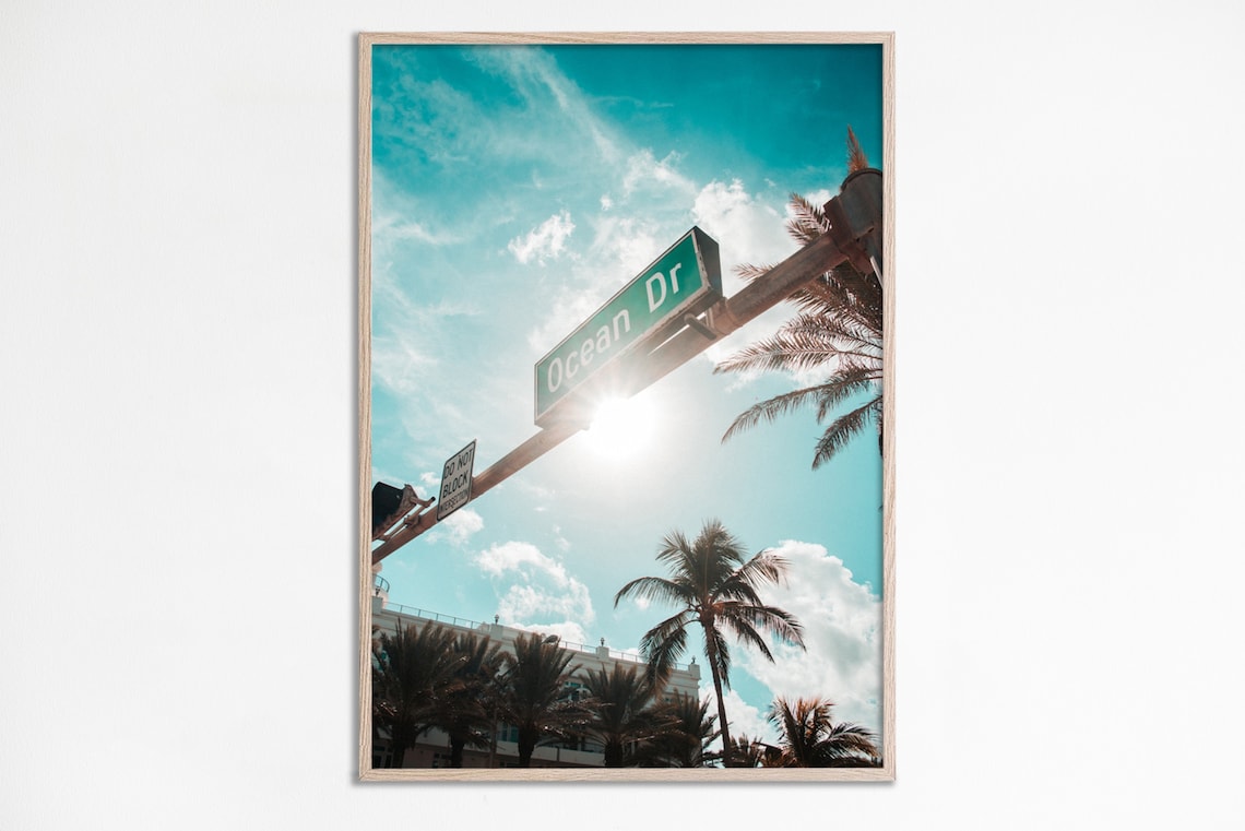 Ocean Drive Sign Print, Miami Street Poster