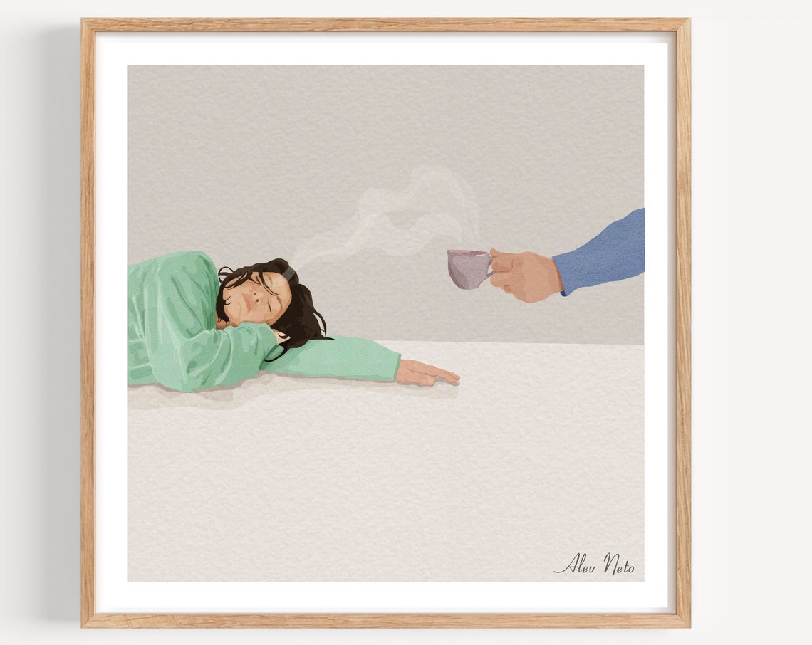 Tired Woman Offered a Steaming Coffee in a Funny Morning Poster - Image 3