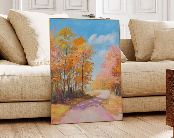 Winding Country Road Through Golden Autumn Forest Painting Poster