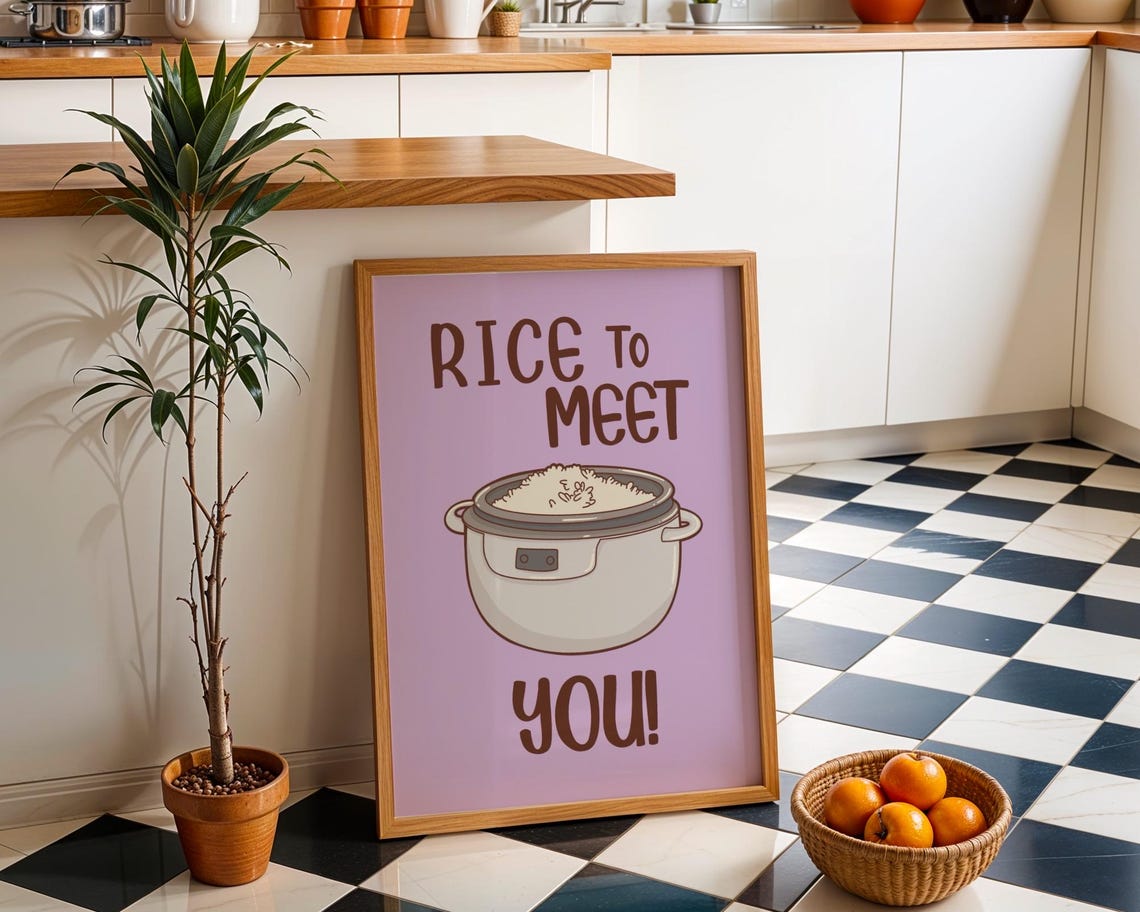 Funny Rice To Meet You Purple Rice Cooker Kitchen Pun Poster
