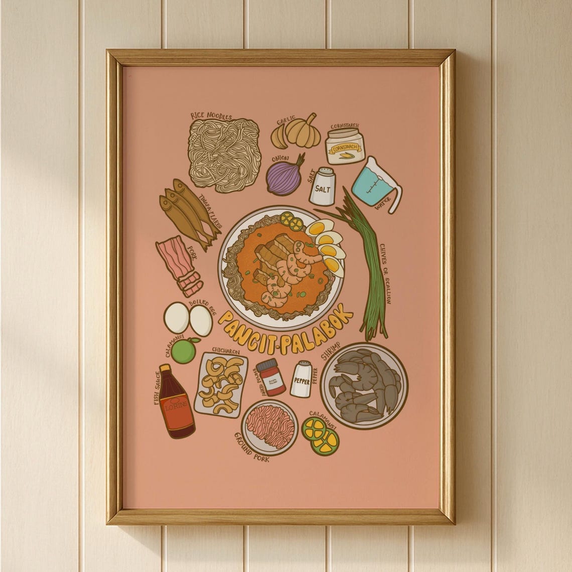 Pancit Palabok Dish Ingredient Chart Filipino Food Recipe Poster