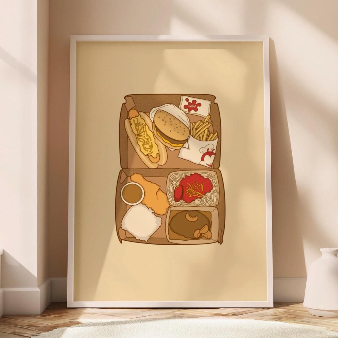 Cute Jollibee Filipino Fast Food Meal Illustration Poster for Kitchen Decor