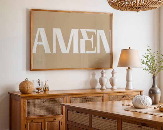 Amen Elegant Serif Typography Faithful Catholic Wall Decor Neutral Poster