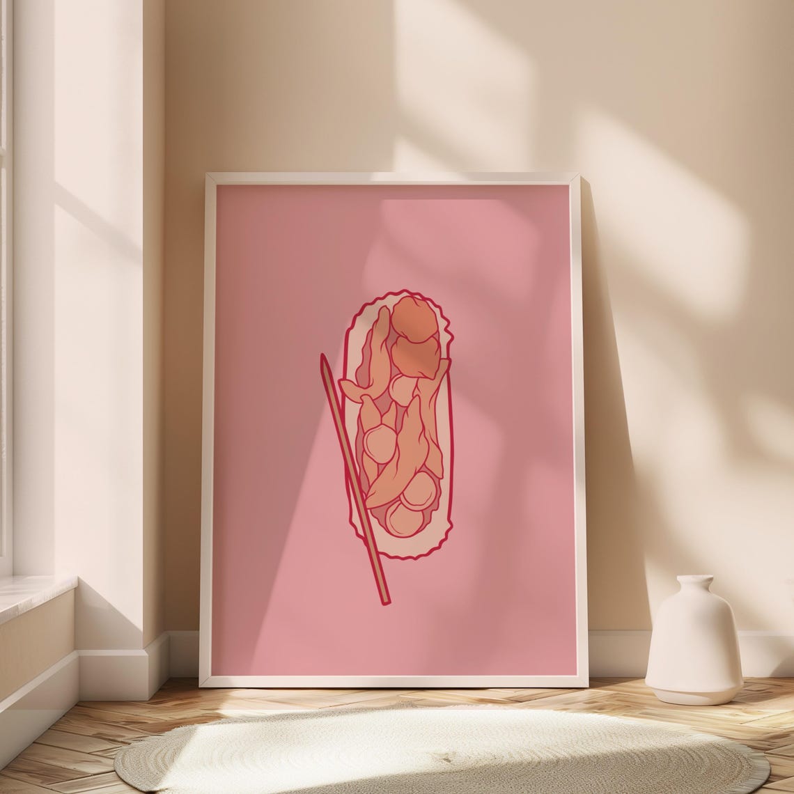 Pink Tempura Shrimp Roll Minimalist Kitchen Illustration Print