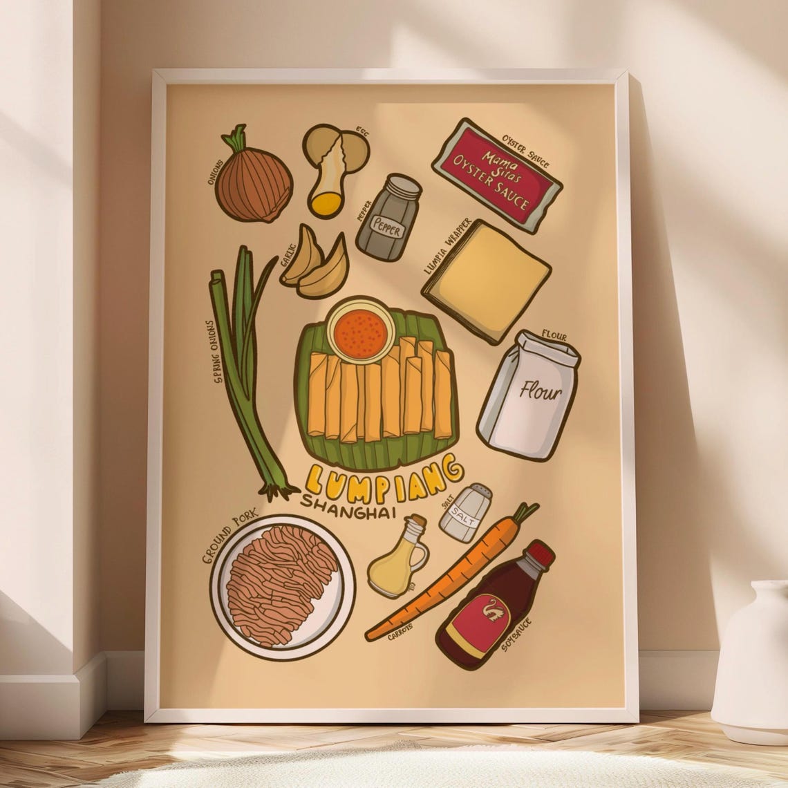 Lumpiang Shanghai Filipino Spring Roll Recipe Art Kitchen Wall Print