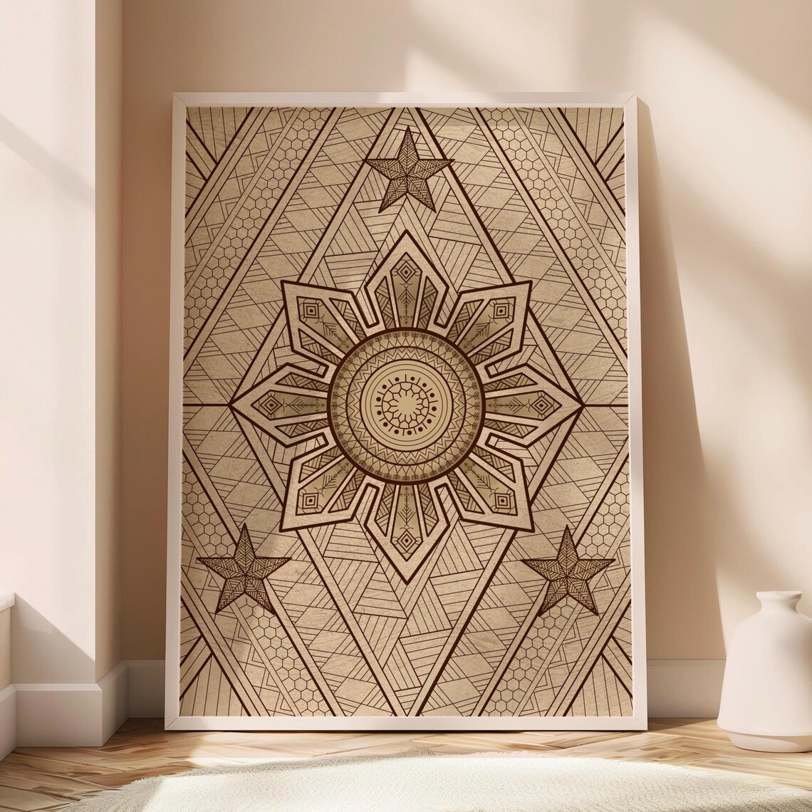 Philippine Sun And Three Stars Tribal Line Art Heritage Poster