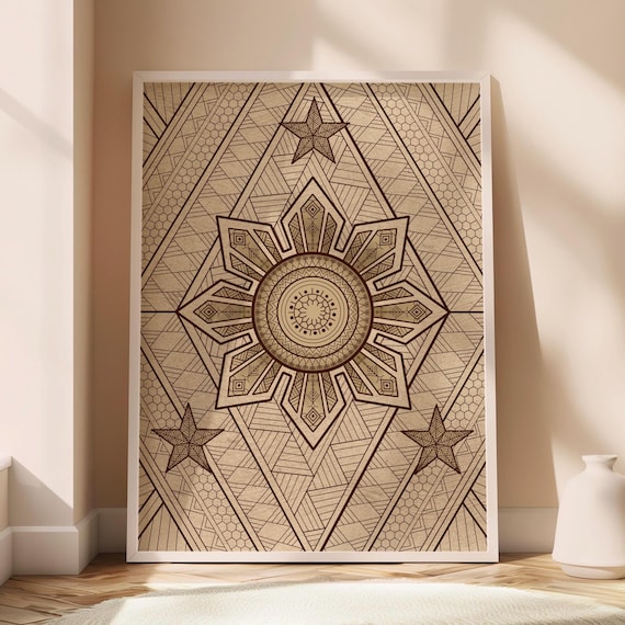 Framed Filipino Poster Philippines Three Star And A Sun Gift Art Heritage Culture Wall Decor Pattern