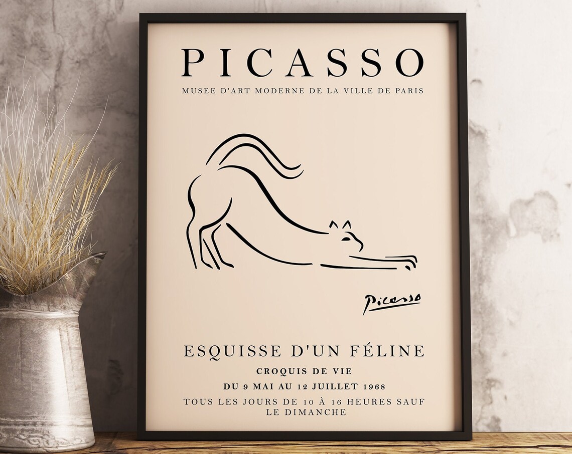 Picasso Cat Vintage Minimalist Line Drawing Print - Image 3