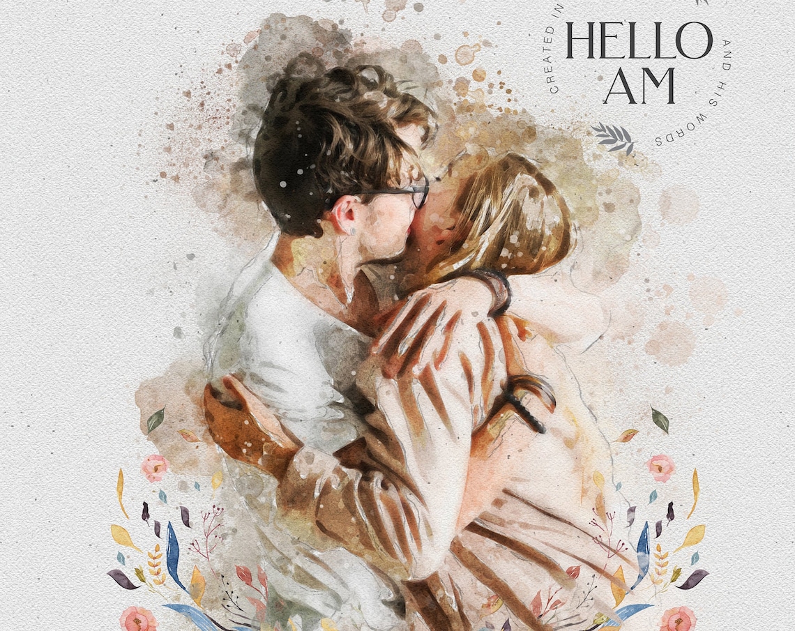 Custom Couple Portrait, Watercolor Wall Art Print