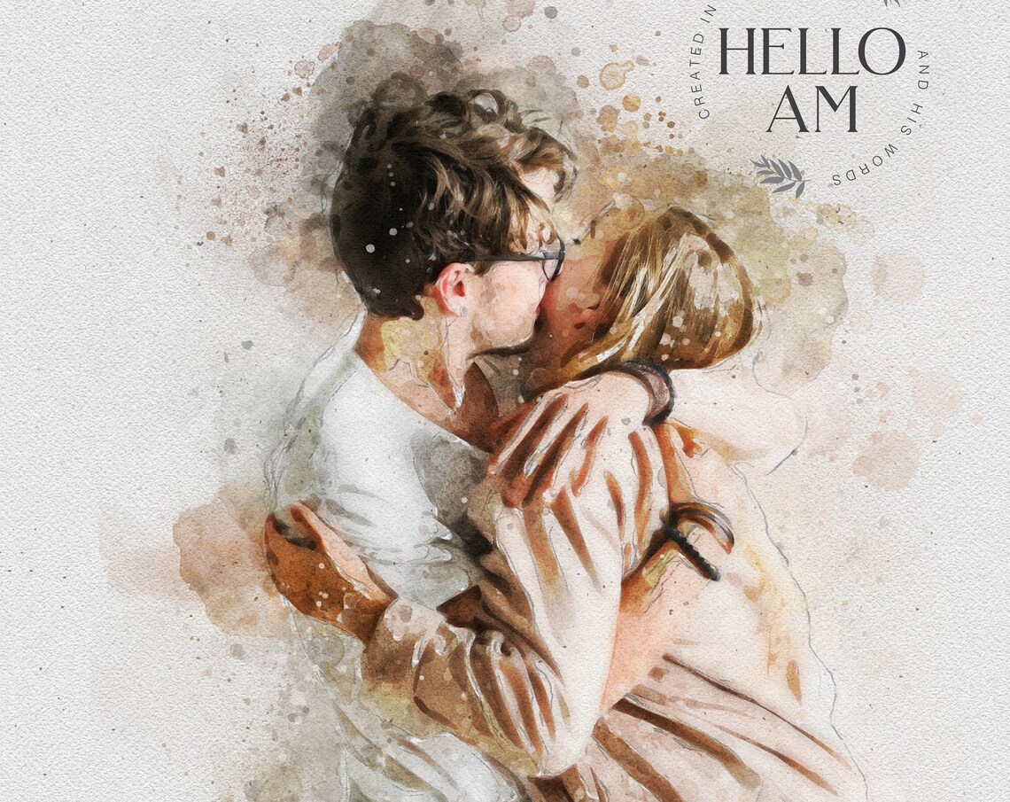 Custom Watercolor Couple Portrait, Poster Print - Image 2