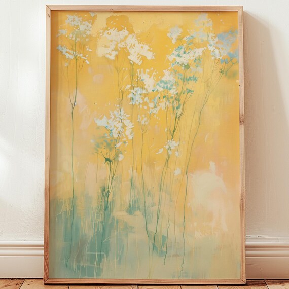 Yellow Floral Abstract Print Modern Botanical Wall Art