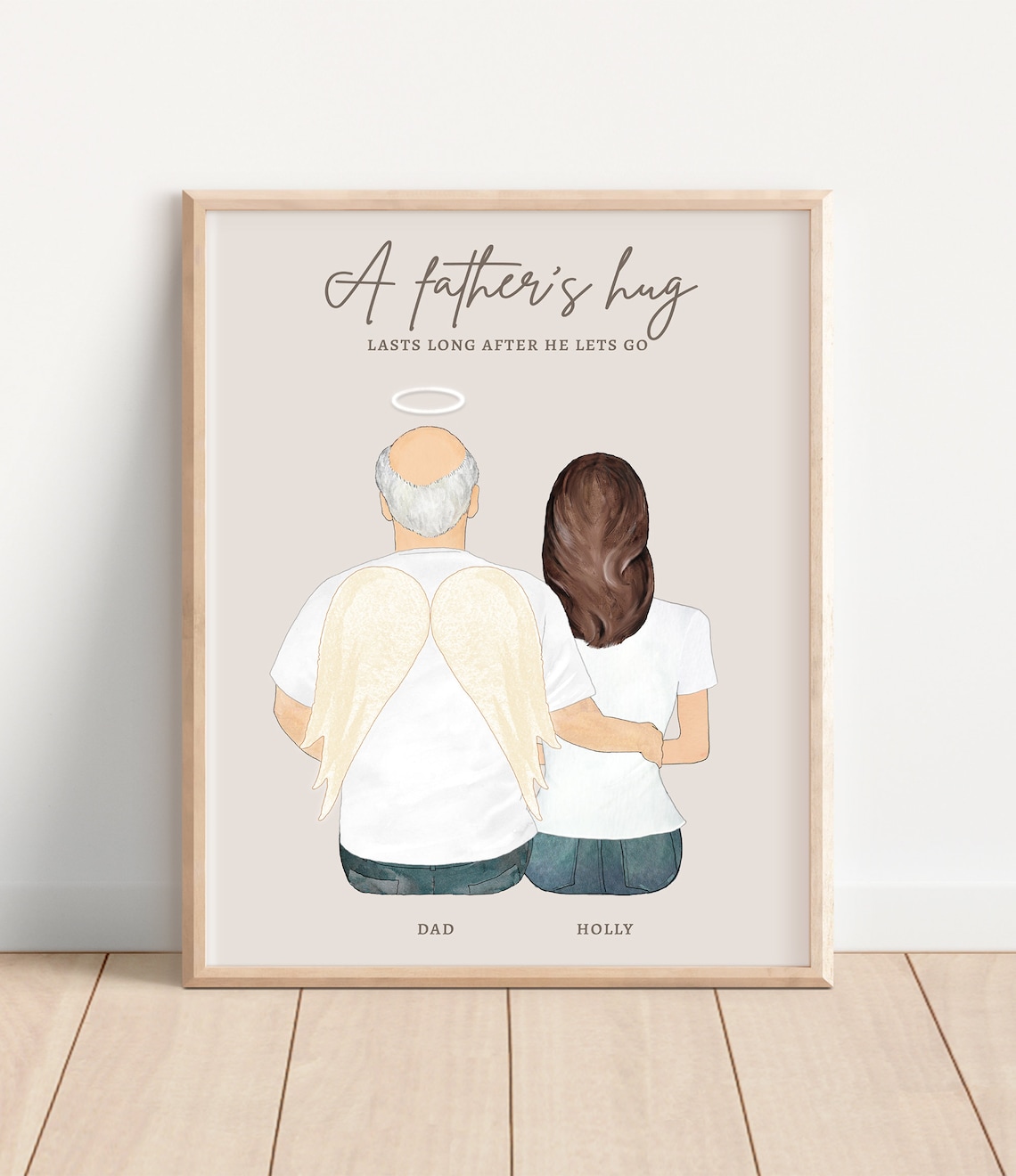 Father Daughter Angel Memorial Portrait Print with Halo Quote
