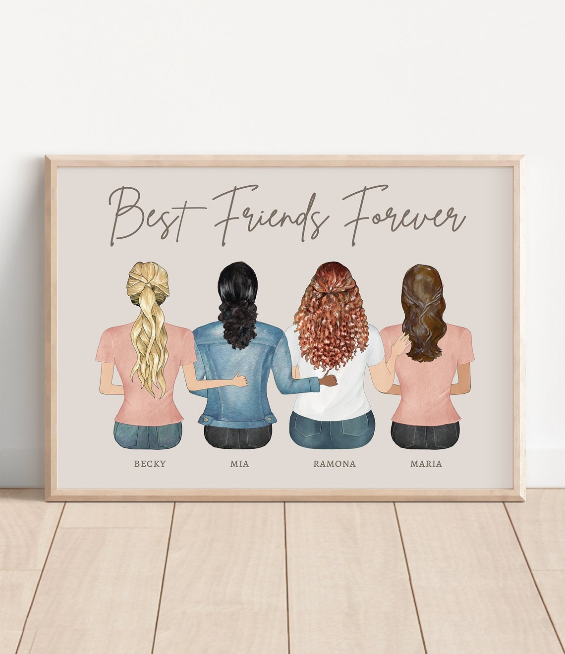 Best Friends Forever Custom Four Friends Portrait Print Names
