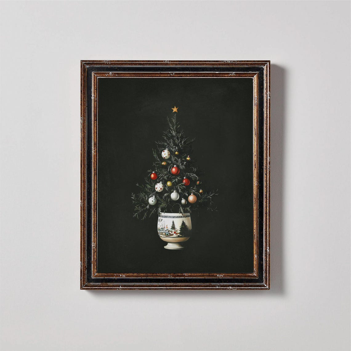 Moody Neutral Christmas Tree Rustic Winter Holiday Decor Wall Art