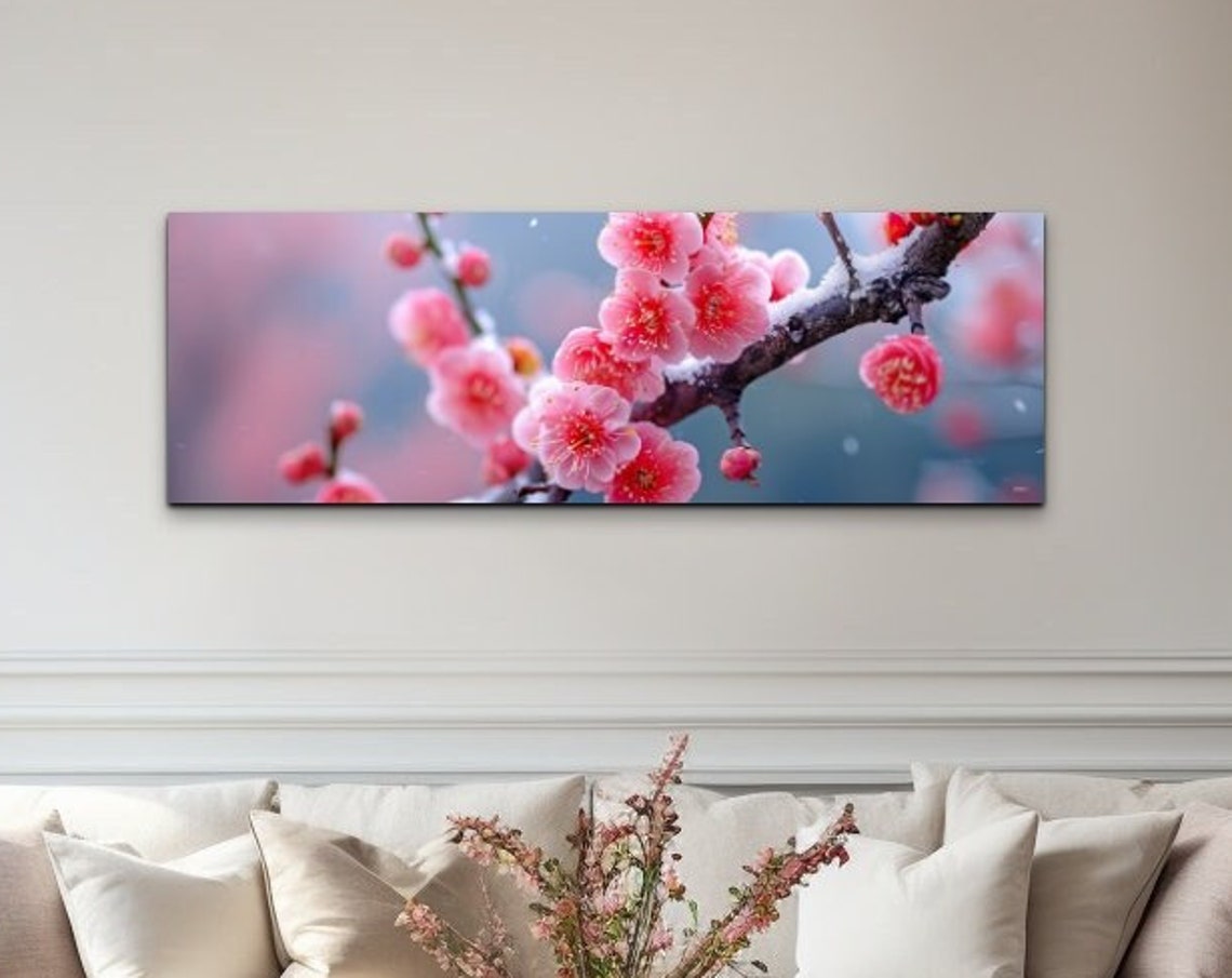 Pink Cherry Blossom Branch Panoramic Spring Floral Tree Art Print