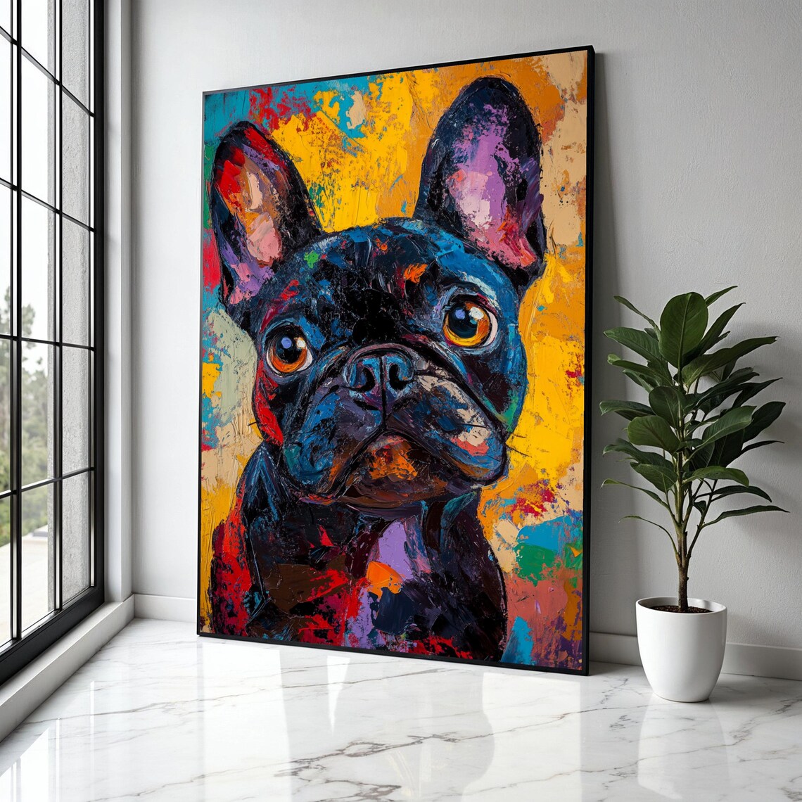 Colorful French Bulldog Portrait Vibrant Abstract Dog Art Poster